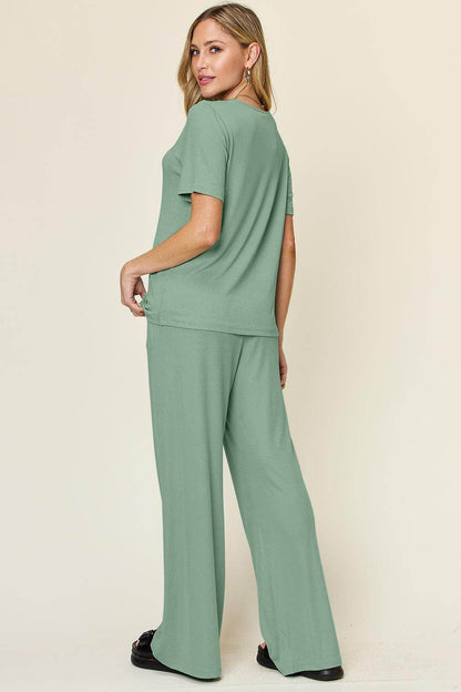 Double Take Full Size Round Neck Short Sleeve T-Shirt Set
