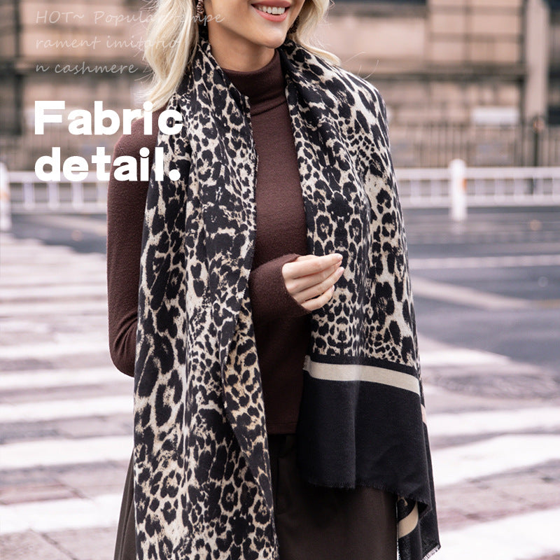 Leopard Print Artificial Cashmere Scarf Women&