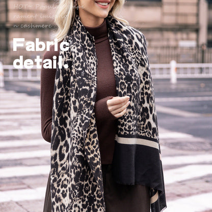 Leopard Print Artificial Cashmere Scarf Women&