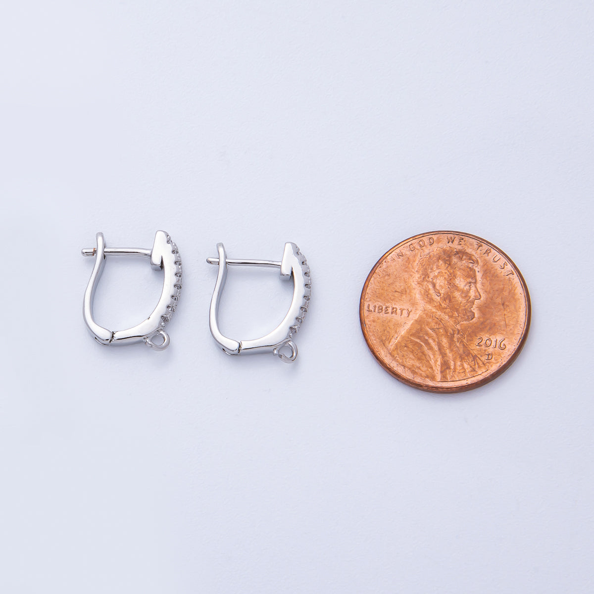 18K Gold Filled 14.5mm Micro Paved CZ U-Shaped Hoop Earrings in Gold &amp; Silver | Findings-00099 Findings-00100