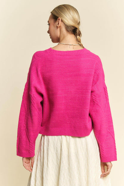 Davi &amp; Dani Diamond Cable Pattern Drop Shoulder Sweater