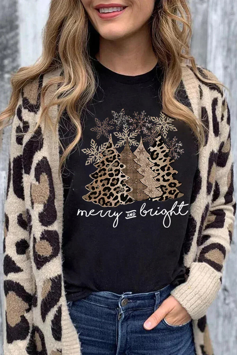 White Leopard Christmas Tree Graphic Tee – Festive &amp; Fierce Crewneck