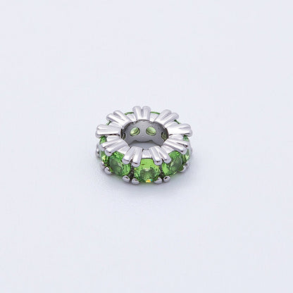11mm Birthstone Micro Paved CZ Personalized Rondelle Spacer Set | Beads-00052 ~ Beads-00063