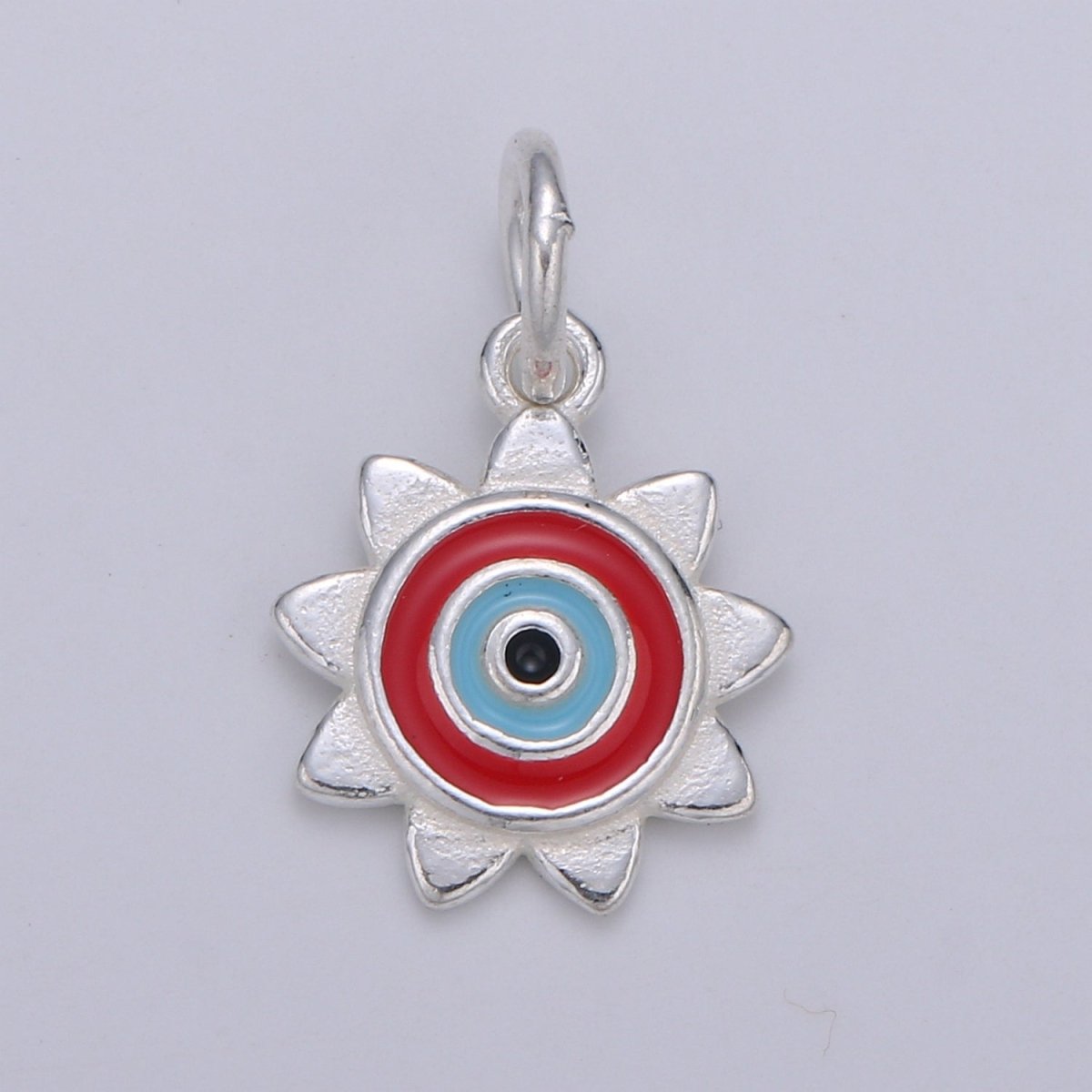 11mm Sterling Silver Enamel Evil Eye Celestial Sun Charm Protection Jewelry | SL-1 SL-2