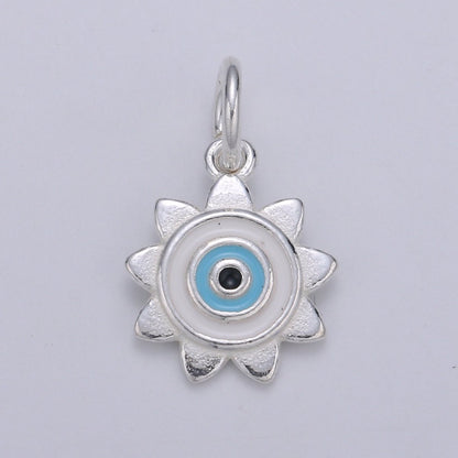 11mm Sterling Silver Enamel Evil Eye Celestial Sun Charm Protection Jewelry | SL-1 SL-2