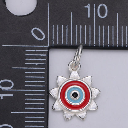 11mm Sterling Silver Enamel Evil Eye Celestial Sun Charm Protection Jewelry | SL-1 SL-2