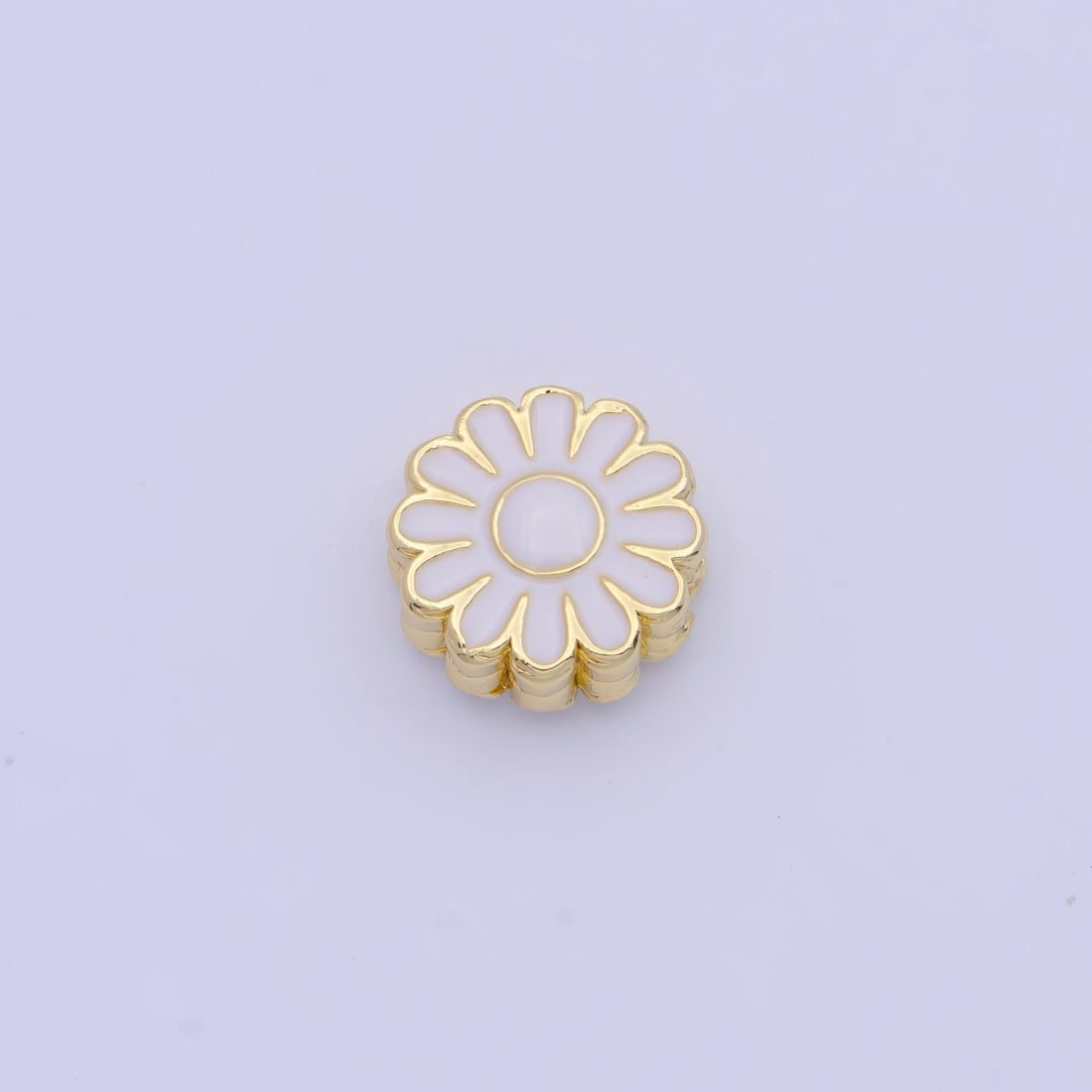 11mm White Enamel Daisy Flower Gold Filled Art Jewelry Making Beads | B-150