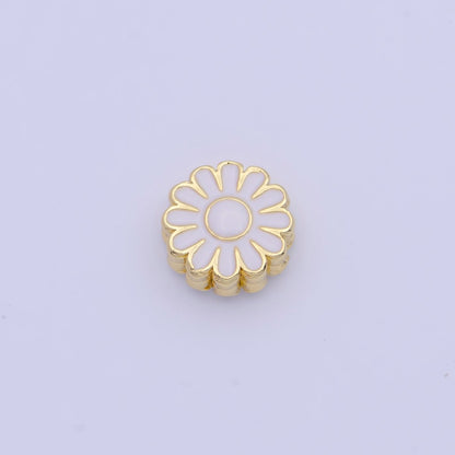 11mm White Enamel Daisy Flower Gold Filled Art Jewelry Making Beads | B-150