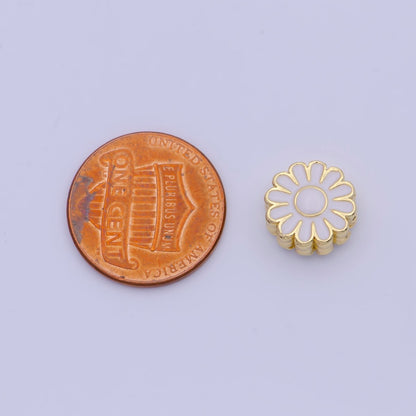 11mm White Enamel Daisy Flower Gold Filled Art Jewelry Making Beads | B-150