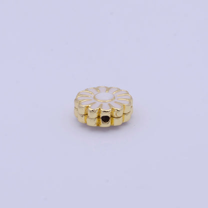 11mm White Enamel Daisy Flower Gold Filled Art Jewelry Making Beads | B-150