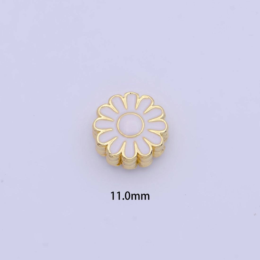 11mm White Enamel Daisy Flower Gold Filled Art Jewelry Making Beads | B-150
