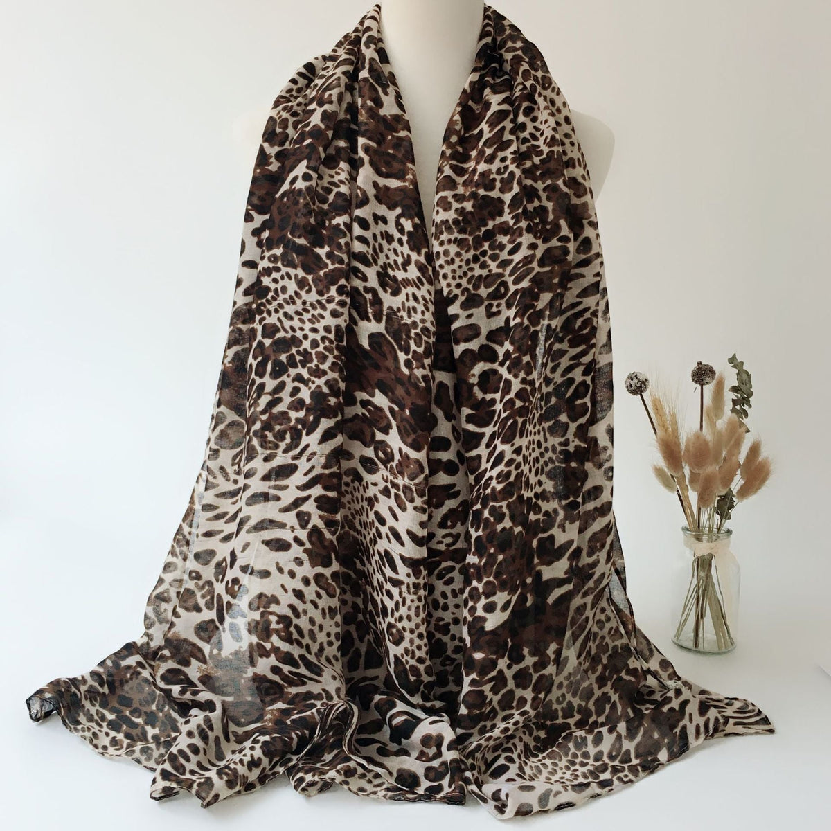 Summer Scarves for Women Lightweight Leopard Print Hawaiian Wrap Beach Shawl Voile Head Scarf Leopard Print scarf