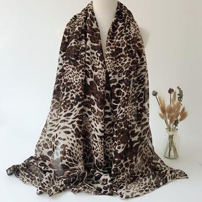 Summer Scarves for Women Lightweight Leopard Print Hawaiian Wrap Beach Shawl Voile Head Scarf Leopard Print scarf