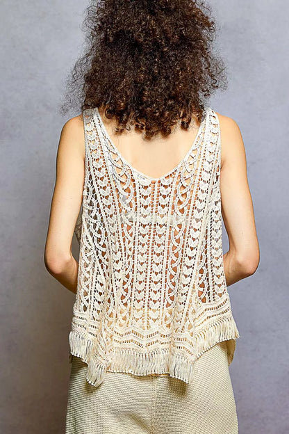 POL Crochet Fringe Hem Tank Top