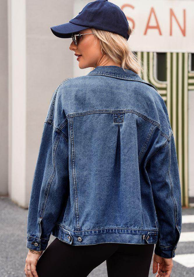 Stylish Pocketed Button Up Denim Jacket for Women