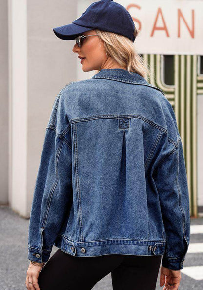 Stylish Pocketed Button Up Denim Jacket for Women