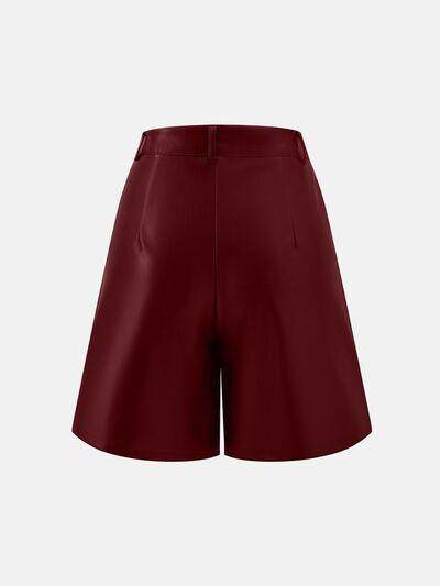 PU Leather High Rise Shorts for Women with Pockets