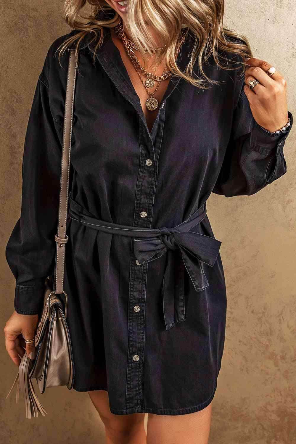 Button Up Collared Neck Denim Dress for Women Stylish Fit