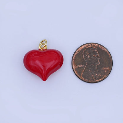 124K Gold Filled 18.5mm Red Enamel Heart Chubby 3D Multidimensional Charm | W201