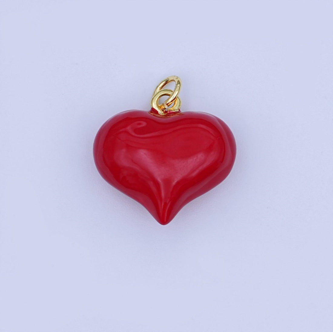 124K Gold Filled 18.5mm Red Enamel Heart Chubby 3D Multidimensional Charm | W201