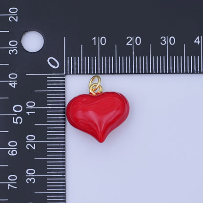 124K Gold Filled 18.5mm Red Enamel Heart Chubby 3D Multidimensional Charm | W201