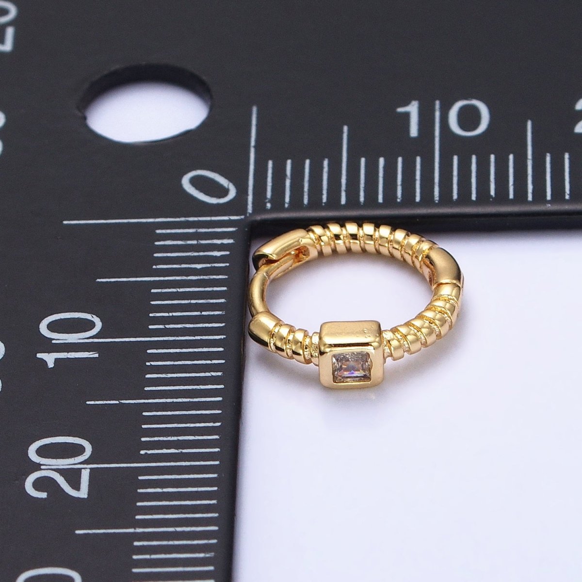 12.5mm Twisted Clear Square CZ Line Textured Huggie Earrings in Gold &amp; Silver | AB410 AB411