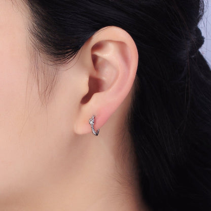 12.5mm Twisted Clear Square CZ Line Textured Huggie Earrings in Gold &amp; Silver | AB410 AB411