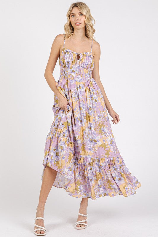 Floral Smocked Back Ruffled Hem Maxi Cami Dress For Summer – Boho Chic, Trendy, Fluttering, Feminine &amp; Effortlessly Stylish
