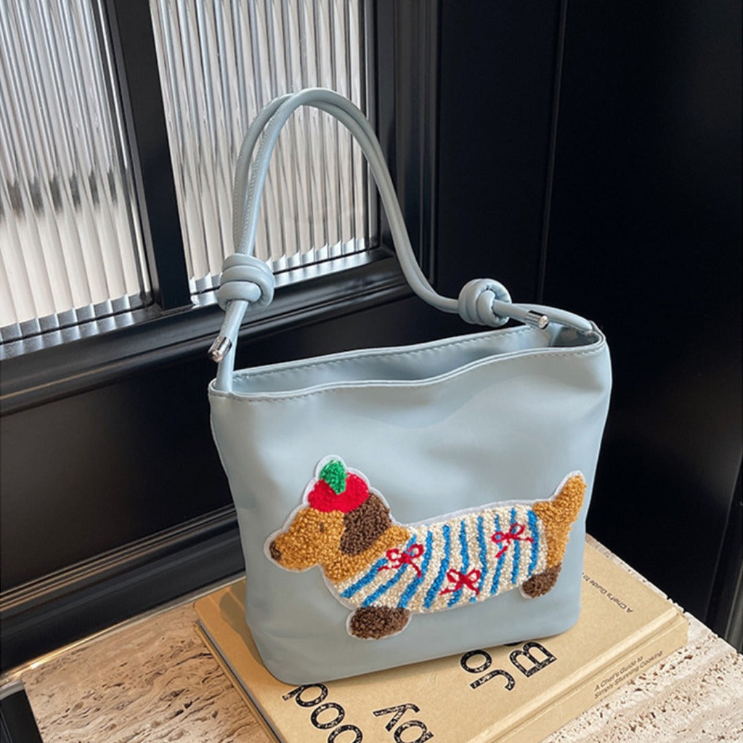 Adorable Cute Puppy Pattern Canvas Bag - Fashionable Bucket Style Shoulder Bag for Students &amp; Women Hobo