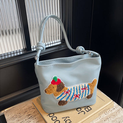 Adorable Cute Puppy Pattern Canvas Bag - Fashionable Bucket Style Shoulder Bag for Students &amp; Women Hobo