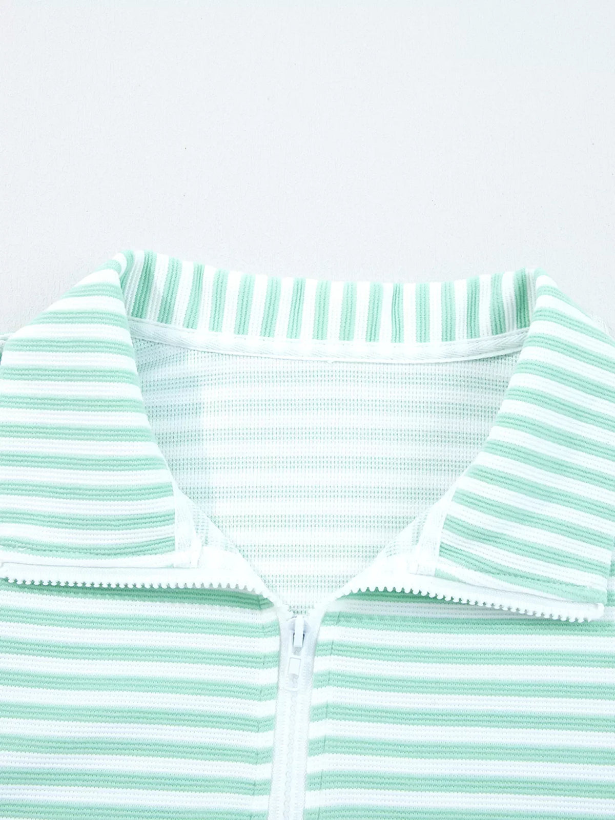 Stripe Quarter Zip Collar Long Sleeve Top