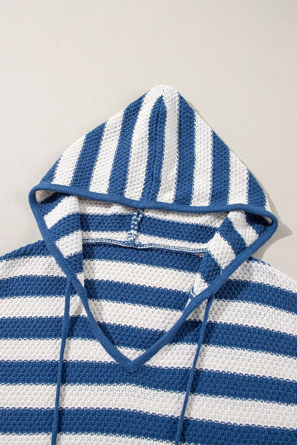 Stripe V Neck Pocketed Drawstring Hooded Sweater