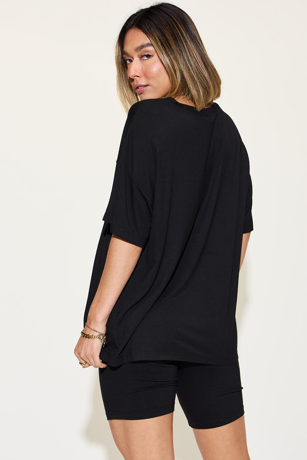 Relaxed Fit Rayon V-Neck Tee &amp; Shorts Set