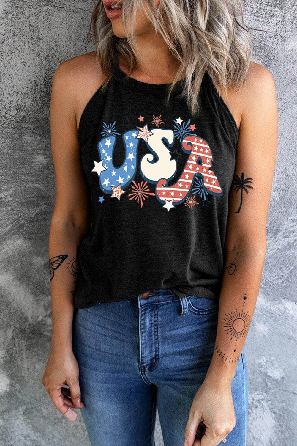 Letter Graphic Round Neck Tank for Women Casual Style