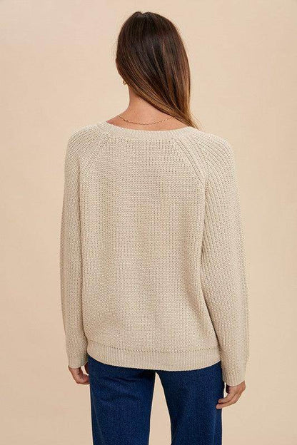 Annie Wear HELLO Embroidered Raglan Sleeve Sweater for Women