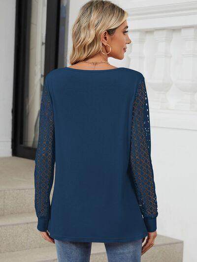 Cutout Round Neck Long Sleeve T-Shirt with Lace Detail