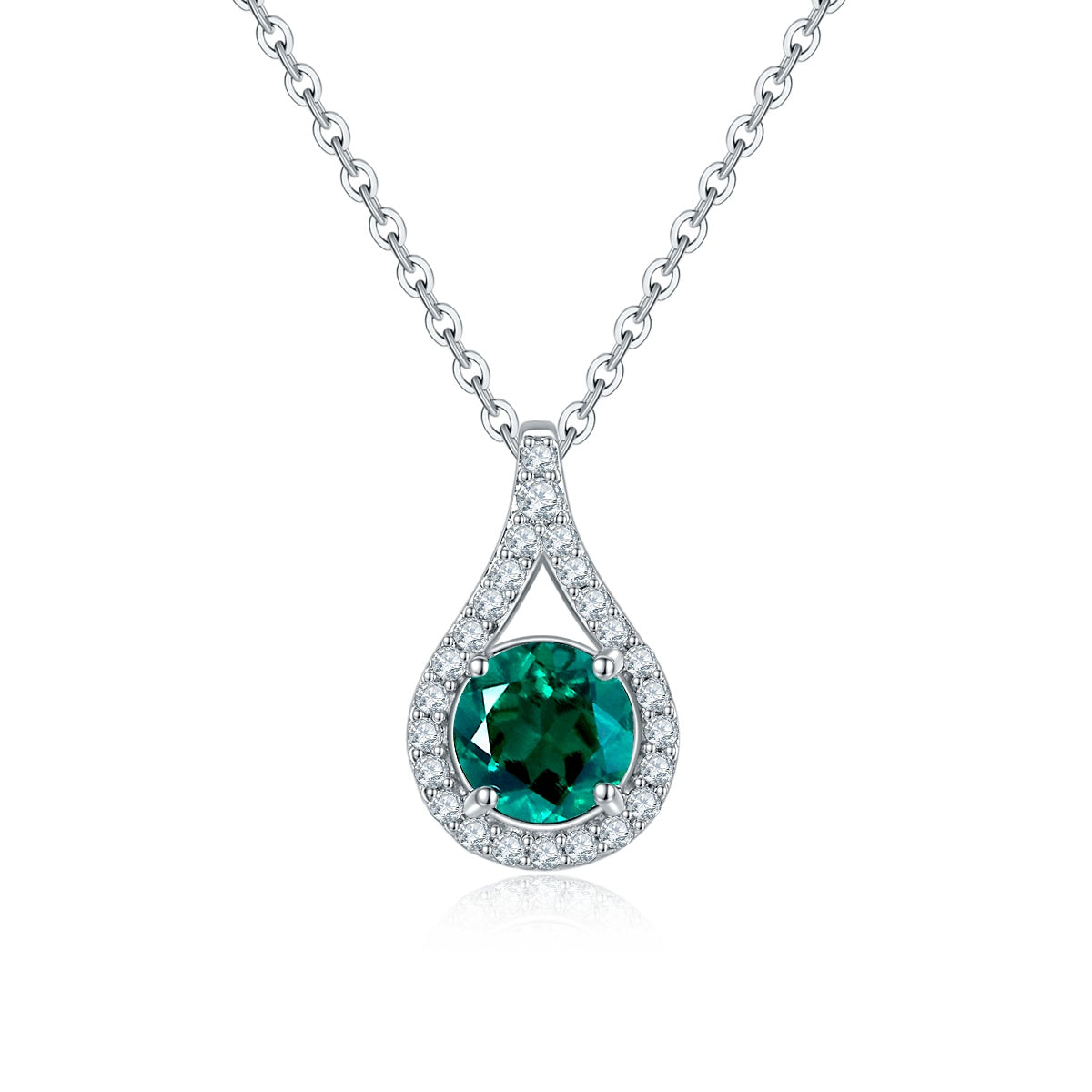 S925 Sterling Silver Teardrop Halo Necklace, 1ct Moissanite &amp; Lab-Grown Ruby&amp;Emerald, Platinum Plated Pendant With GRA Certificate Gift Box
