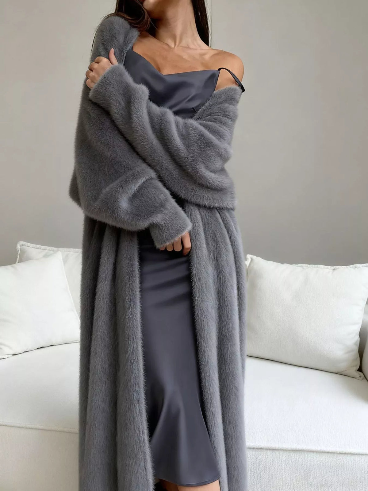 Fuzzy Open Front Longline Cardigan