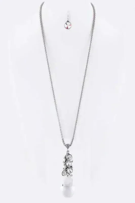 Fringe Crystals &amp; Teardrop Pendant Necklace Set