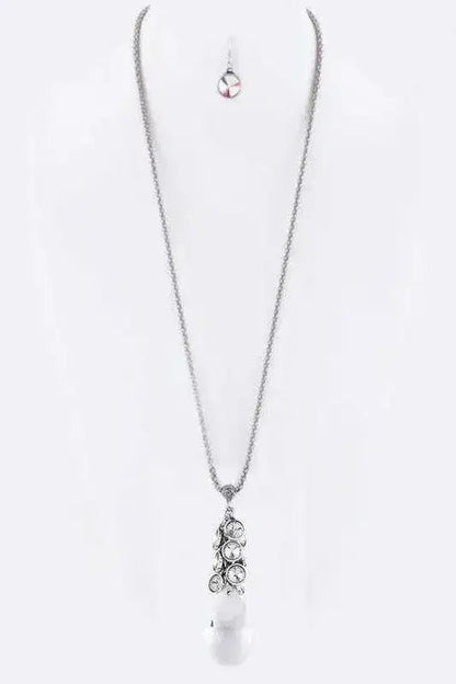 Fringe Crystals &amp; Teardrop Pendant Necklace Set