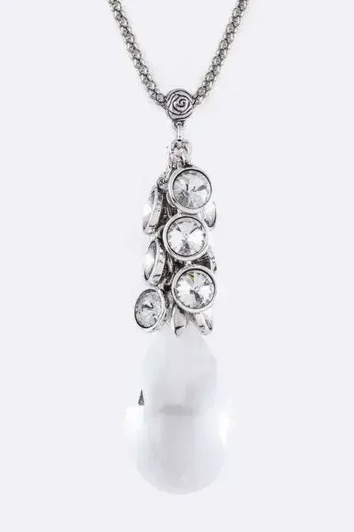 Fringe Crystals &amp; Teardrop Pendant Necklace Set
