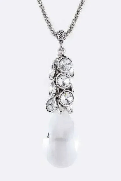 Fringe Crystals &amp; Teardrop Pendant Necklace Set