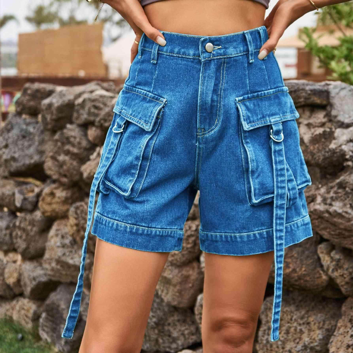 High Waist Denim Cargo Shorts for Casual Style and Comfort