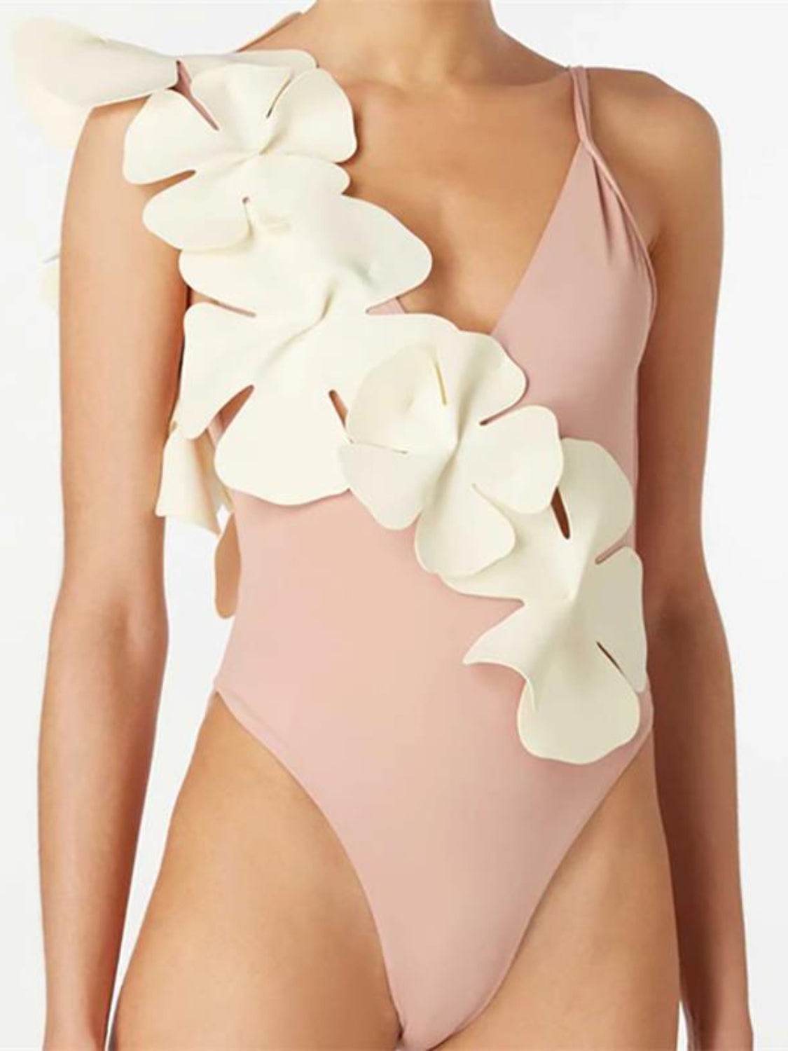 Contrast Flower Spaghetti Strap One-Piece Swimwear