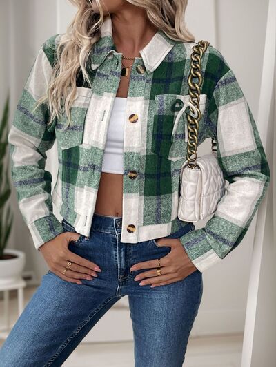 Dark Green Button-Up Jacket Trendy &amp; Chic Outerwear with Bow &amp; Pockets Cute Elegant Girls Jacket