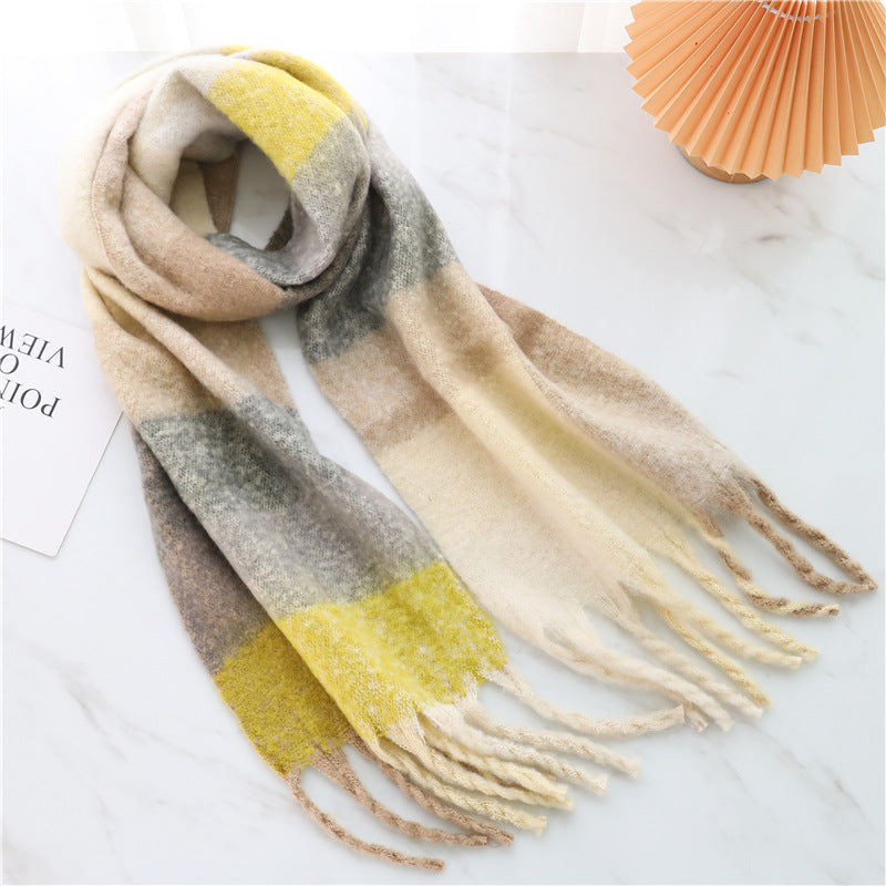 New Luxury Winter Soft Head Wraps Plaid Scarf Shawls Cashmere  Warm Cashmere Scarves Rainbow For Women