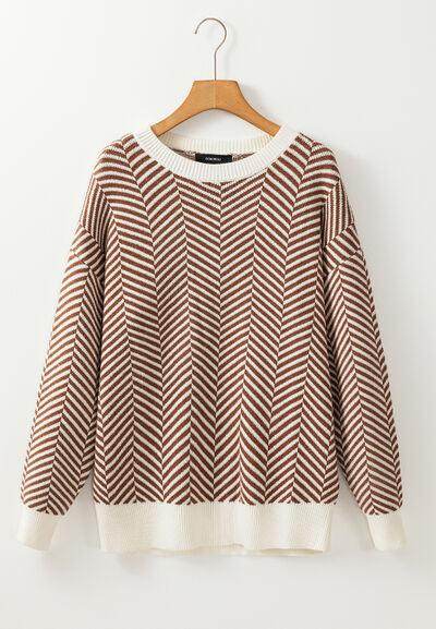 Striped Round Neck Long Sleeve Sweater for Women Fashion