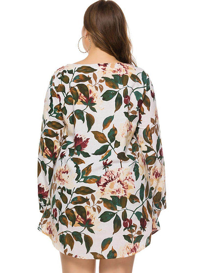 Full Size Floral Long Sleeve Mini Dress for Casual Wear