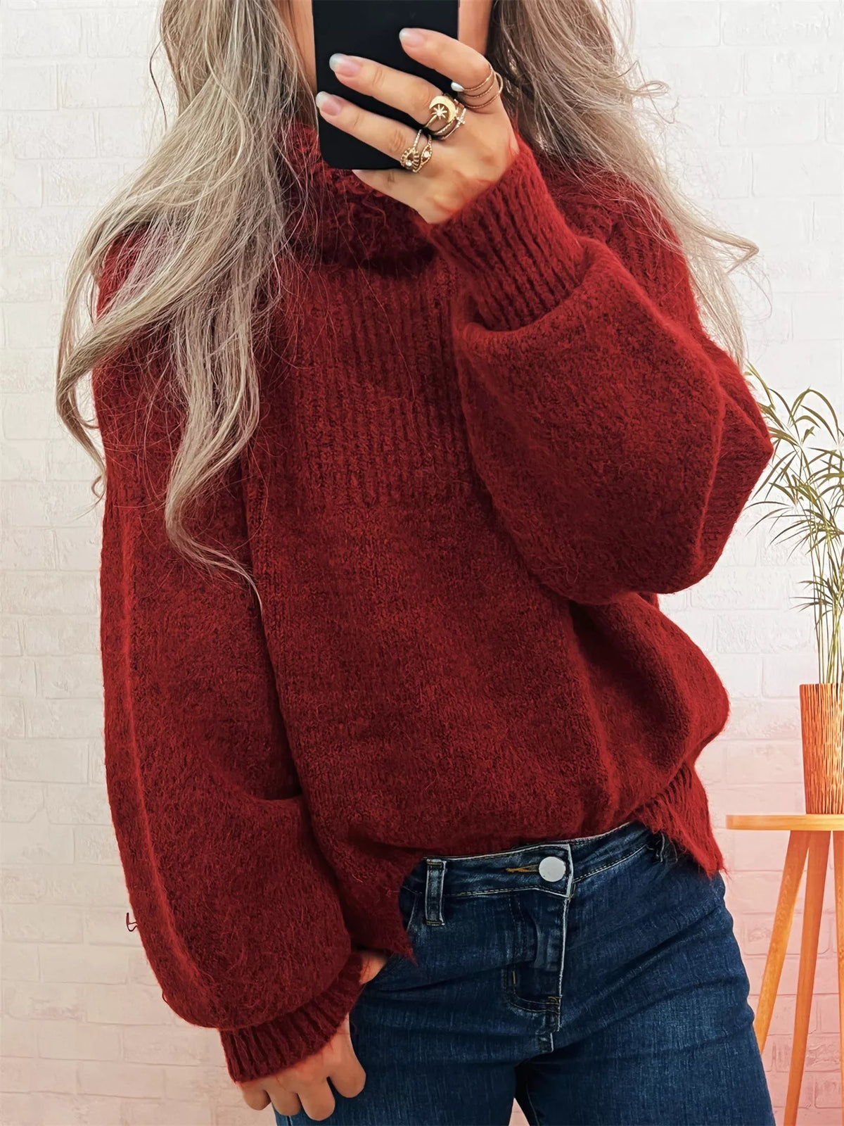 Ribbed Turtleneck Long Sleeve Sweater