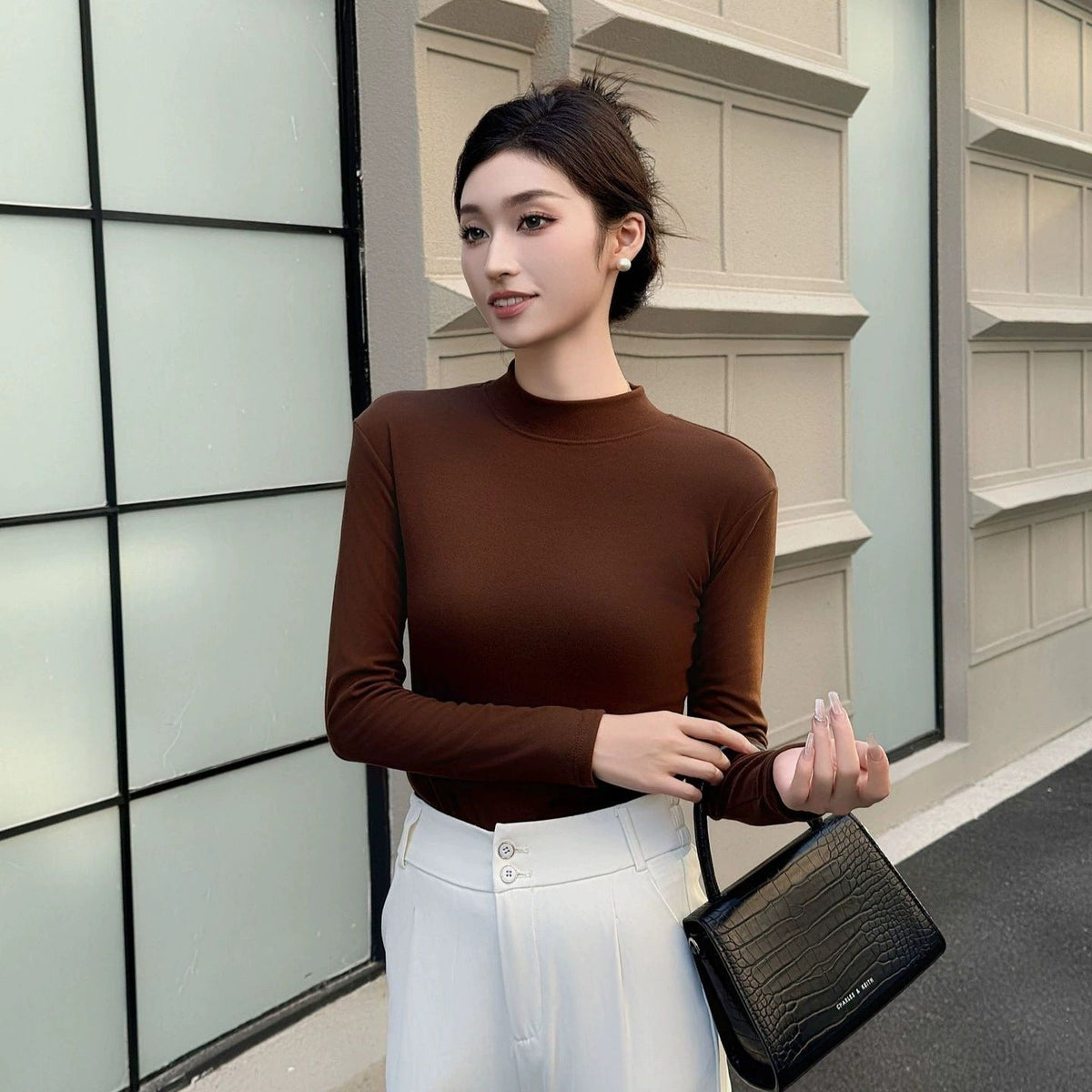 Versatile Double-Sided Brushed Knit Long-Sleeve Top